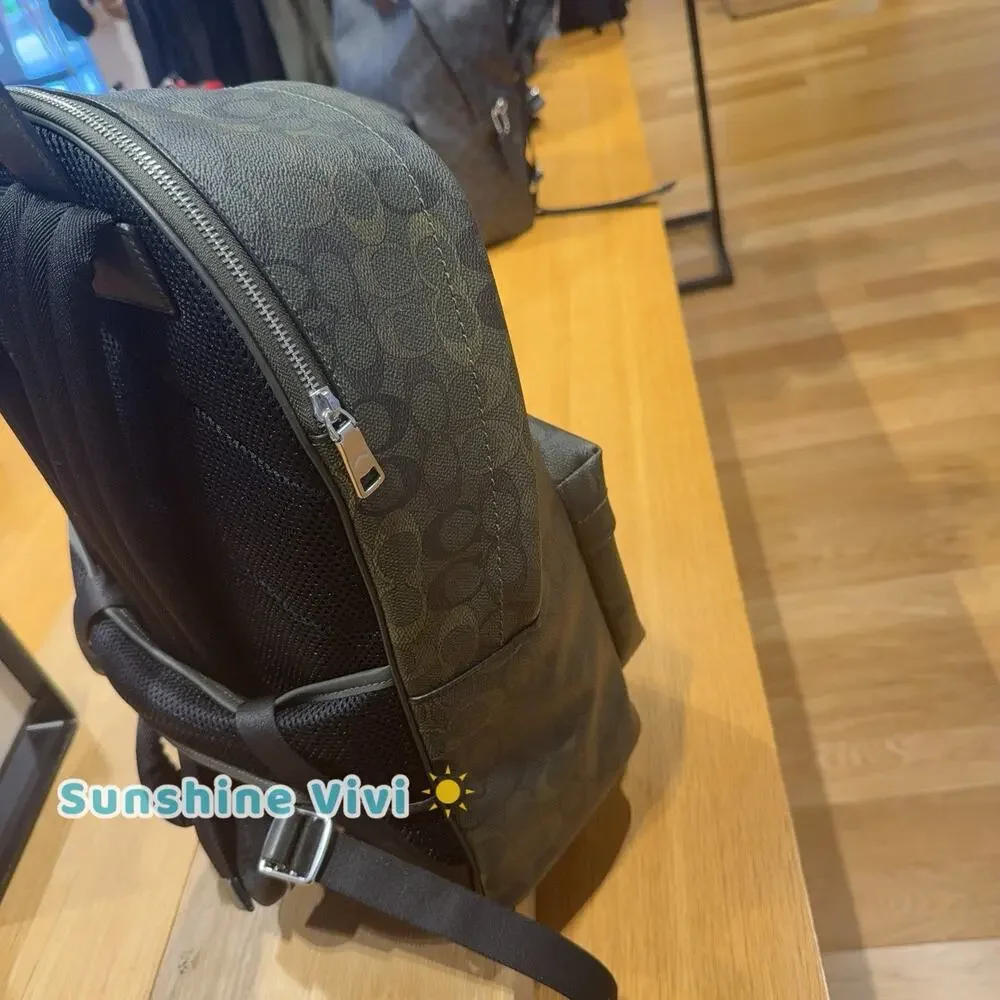 NWT Coach Men Taylor Backpack Signature Camo Print CES17 Silver/Green Leather